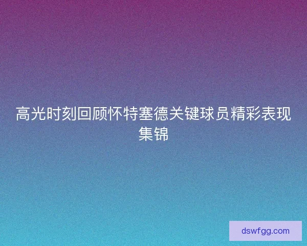 高光时刻回顾怀特塞德关键球员精彩表现集锦
